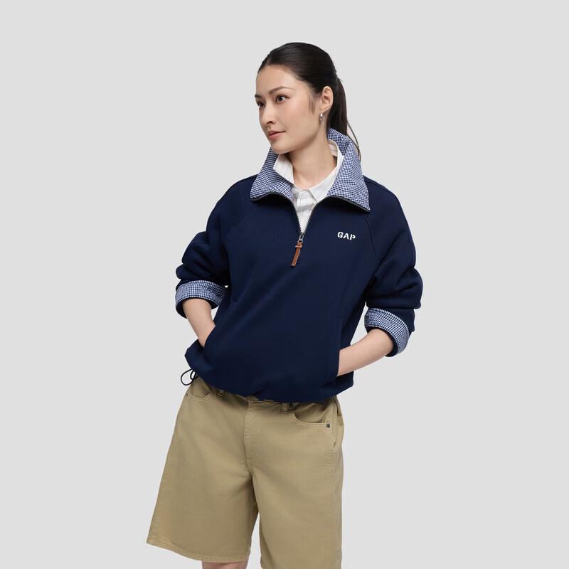 GAP Women's Logo Embroidered Color-Block Half-Zip Fleece Sweatshirt