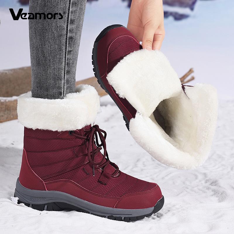 Waterproof Snow Boot Women's Plush Cotton Shoes Ladies Warm  High-top Boots Winter Outdoor Sneakers for Trekking Hiking
