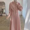 2024 Pink Loose Long-Sleeve Hoodie & High Waist Skirt Set