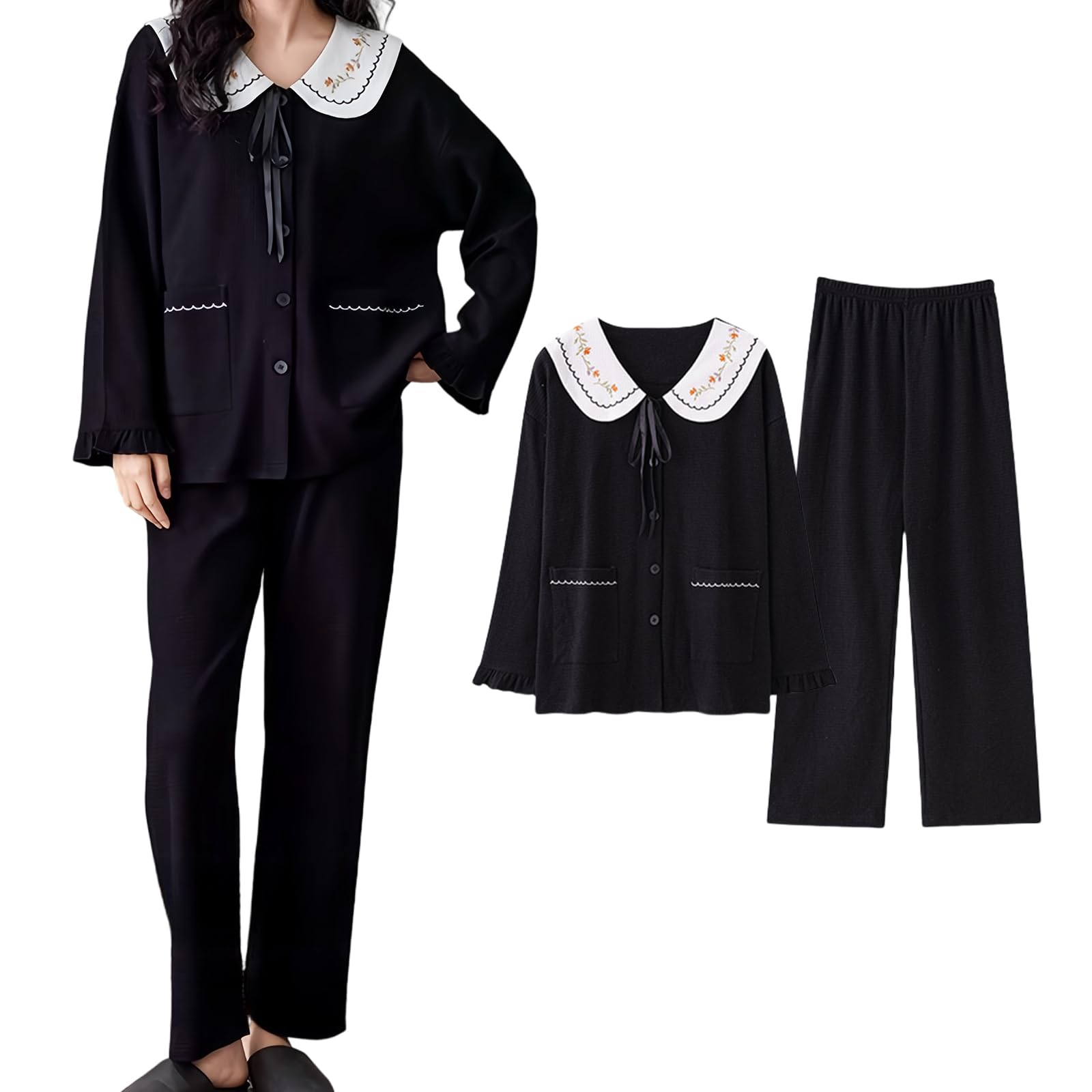 

AQRTPXU Waffle Pajama Floral Long Open Oversized and Long A and cute outerwear for loungewear in spring and Women s Set, 100% Cotton, Print,