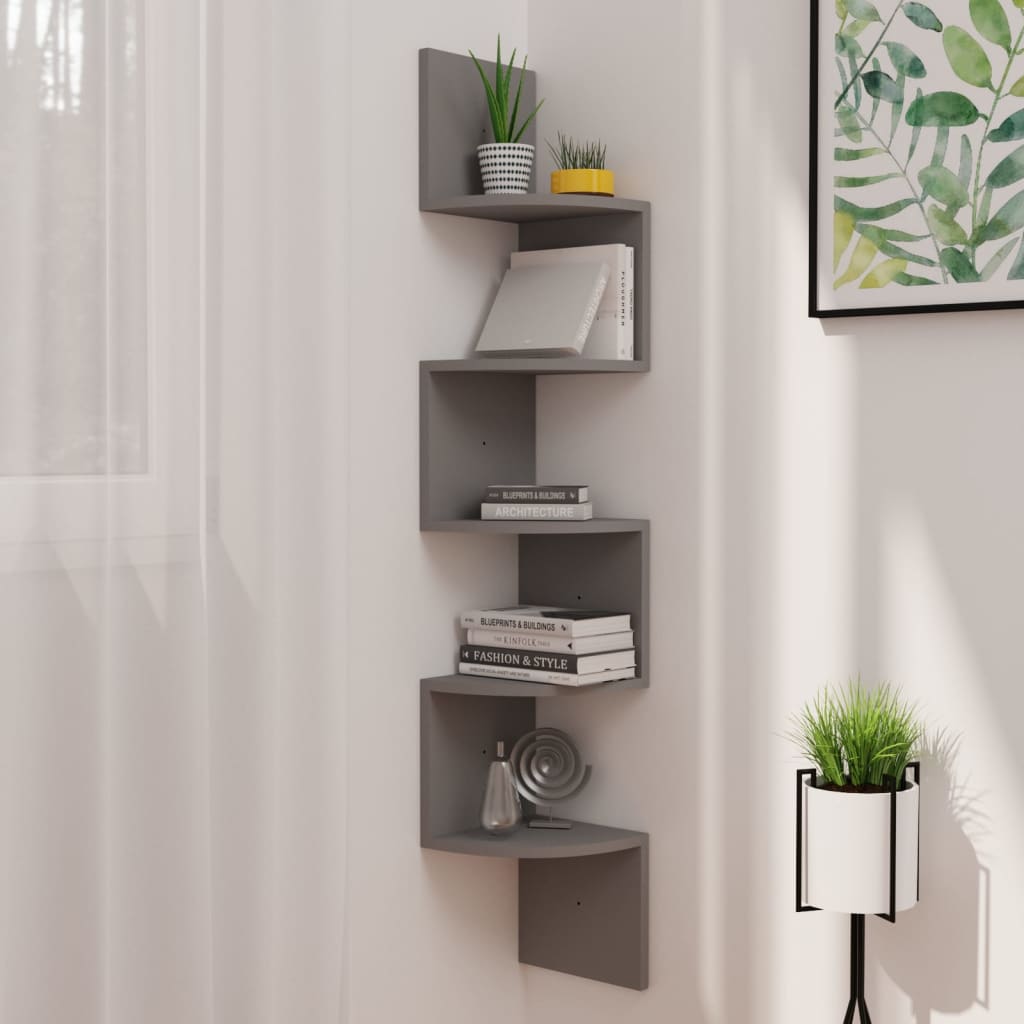Wall Mounted Corner Shelf Gray 19 x 19 x 123 cm Engineered Wood