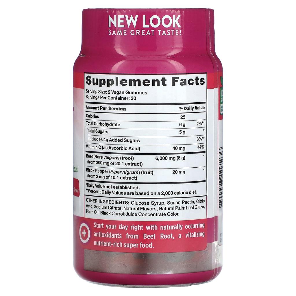Nature's Truth Superfood Beet Root + Black Pepper, Natural Strawberry Flavor, Vegan Gummies, 60 Pieces