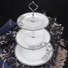 European Style Ceramic Double Layered Tray Fruit And Candy Plate Afternoon Tea Cake Stand Three Tier Dessert Holder Serving Tray