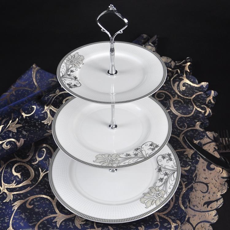 European Style Ceramic Double Layered Tray Fruit And Candy Plate Afternoon Tea Cake Stand Three Tier Dessert Holder Serving Tray
