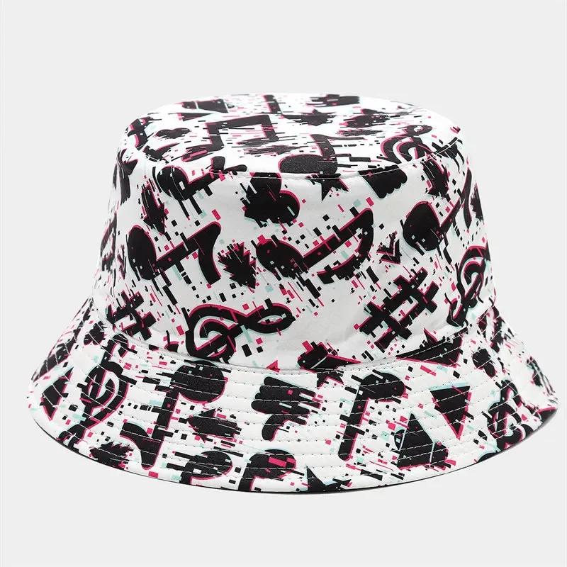 

Spring and Summer Polyester Print Bucket Hat Fisherman Hat Outdoor Travel Sun Cap for Men and Women 192 білий