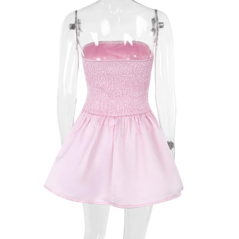 Herbst Damen Kleid Socialite Stil Sexy Schlank Satin Trägerlosen A-Swing Kleid