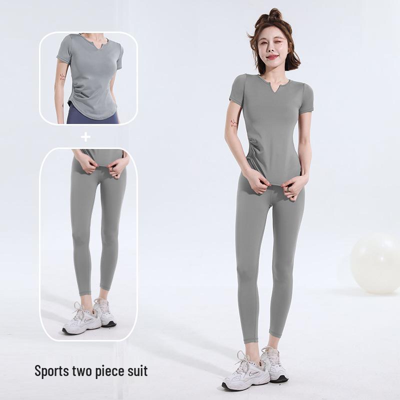 2025 İlkbahar/Yaz Hızlı Kuruyan Spor Yoga Seti – Dar Kesim, Kısa Kollu Fitness Giyim