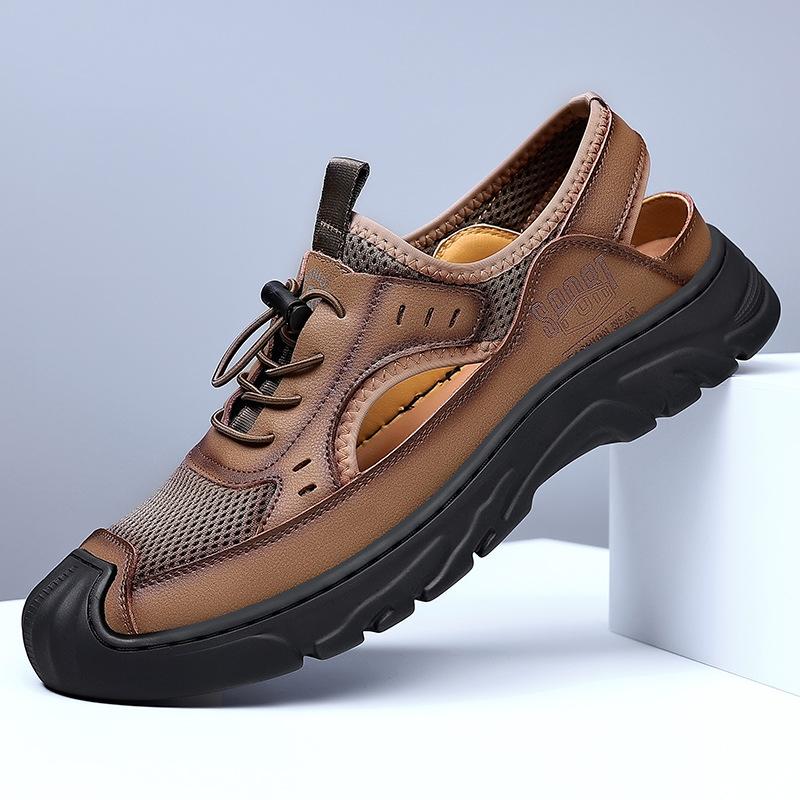 Hollow Men's Sandals 2025 Summer New Mesh Rome Foreign Trade Leisure Beach Hole Breathable Bag Head Leather Shoes
