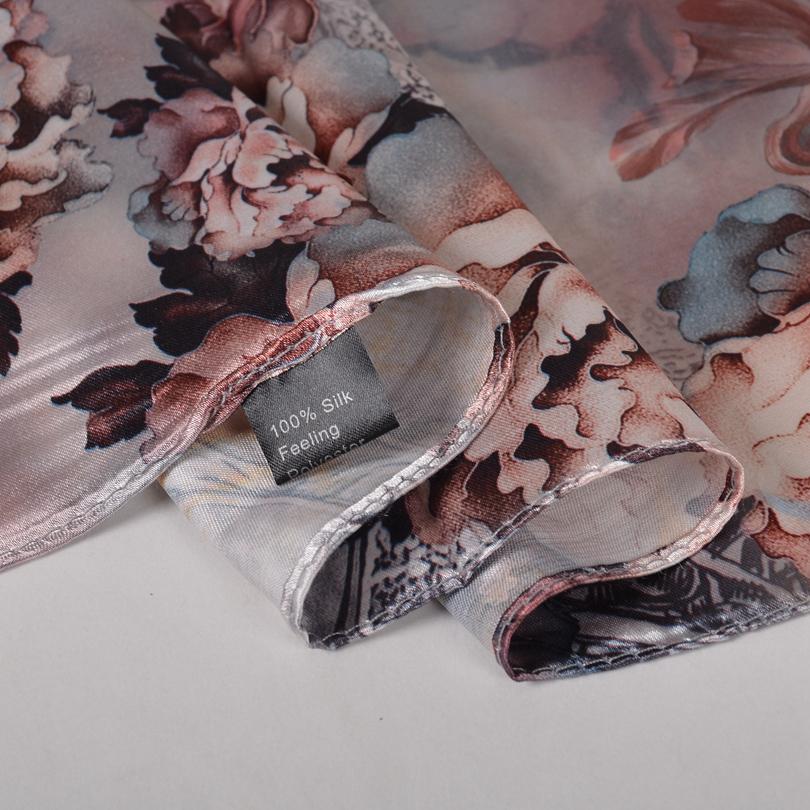 [BYSIFA] Grey Pink Peony Women Satin Long Silk Scarf Shawl Chinese Style Scarves Printed Fall Winter Female Head Scarf 160*70cm