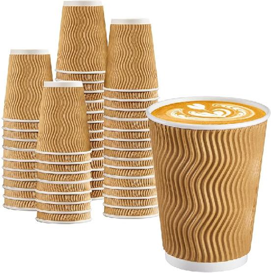 16 oz Coffee Cups with Lids, 100 Pack Disposable Coffee Cups Insulated Ripple Paper Cups for Water, Juice, Espresso (Black 16 oz) Champagne 12oz - 100Pack