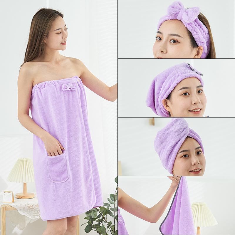 Fustă de duș pentru femei, Fleece de coral absorbant, Poate fi înfășurată în fustă de duș, Duș