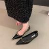 Fashion Flat Shoes for Women 2025 Spring and Autumn New Pointed Rivet New Black Plus Size Women's Shoes 41 42 43 Zapatillas Mujer