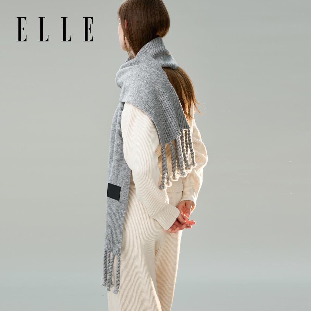 ELLE Knitted Scarf Women's Autumn and Winter Outdoor Warm and Fashionable Large Tassel Versatile Thick Woolen Neck New Style