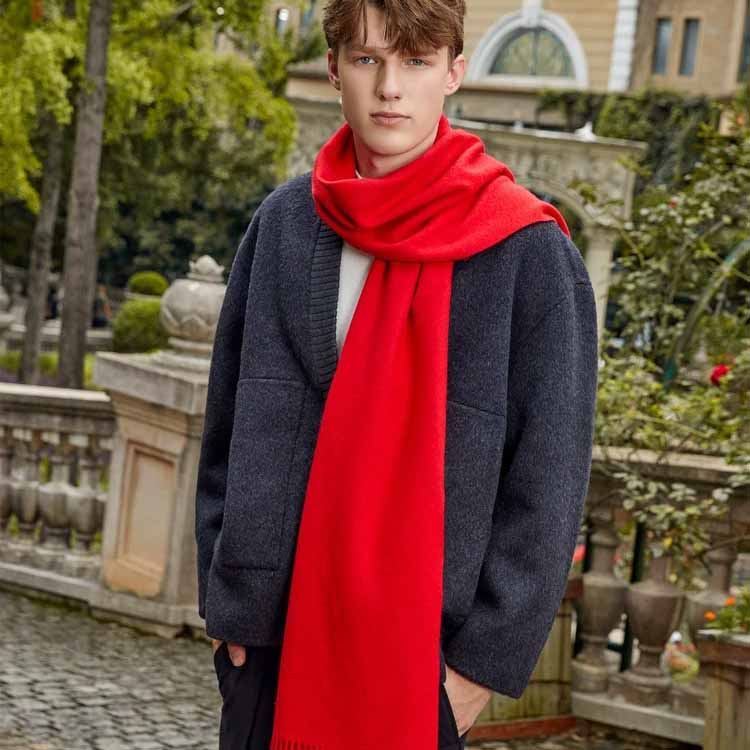 Fular Gros de Lână Culoare Solidă Unisex Fular de Iarnă cu Franjuri de Cașmir Cald Rezistent la Vânt Înfășurare Plaid pentru Femei & Bărbați