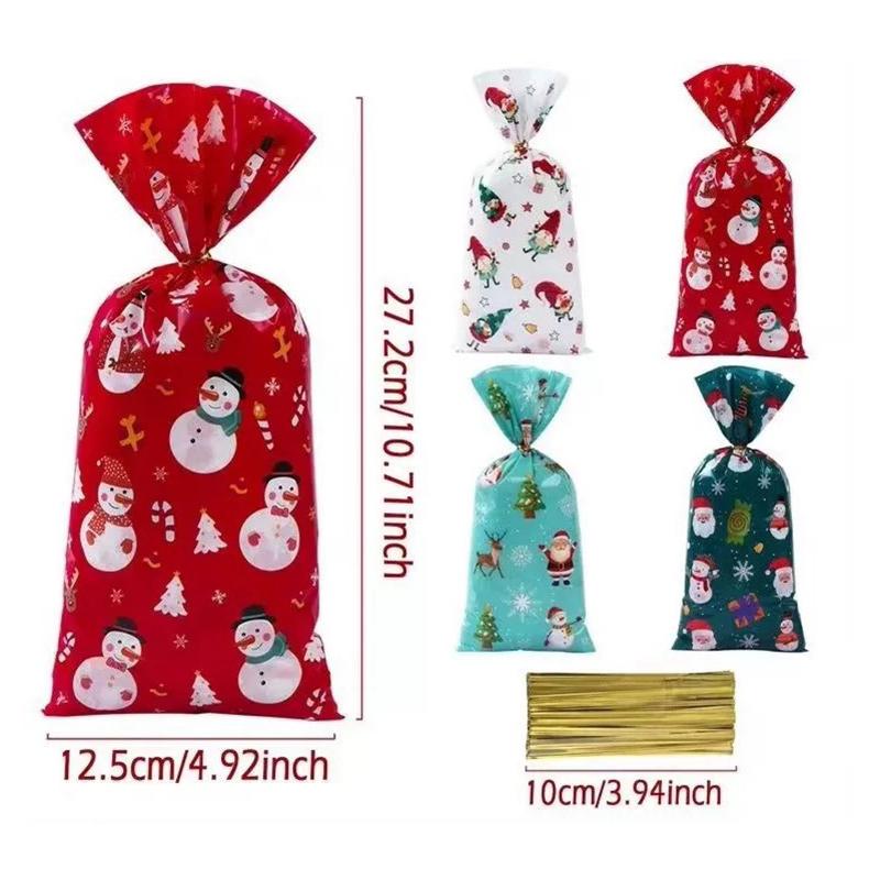 WTEMPO Christmas Festival Series Printed OPP Gift Bags Santa Claus Pattern Bundle Bags Holiday Mini Souvenir Storage Bags