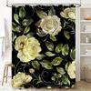 Luxury Floral Shower Curtain Bath Mat Decor Home Textile Waterproof Printing Bathroom Wall Hanging Decoration White Rose Design