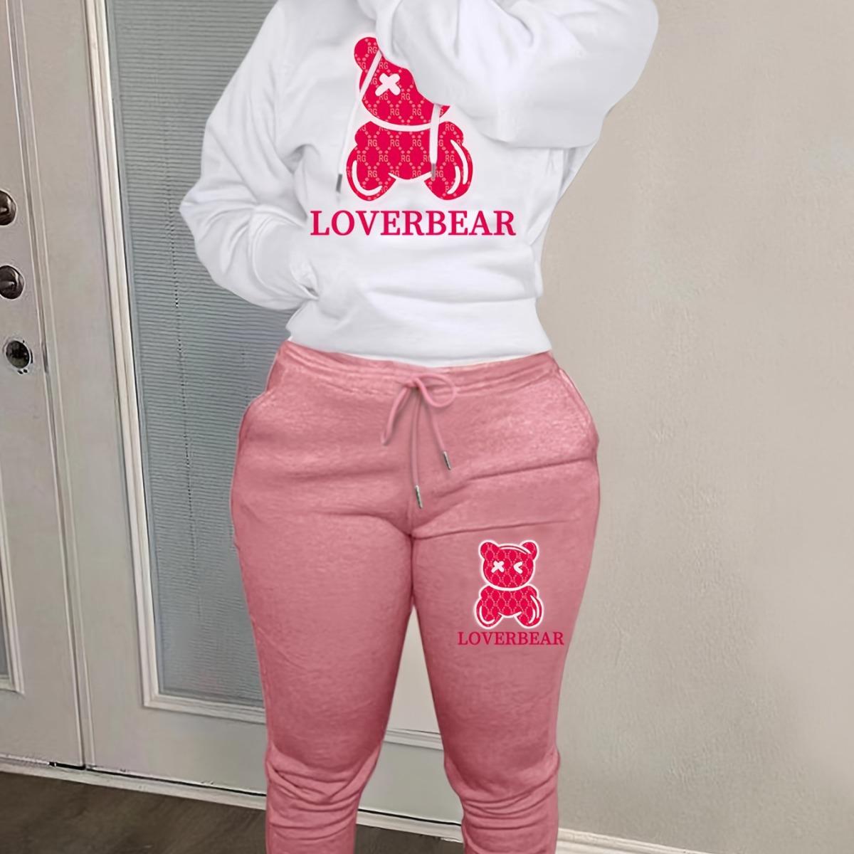 

Casual Cartoon Bear Hoodie & Pants Sports Set - GC00032 Small білий/хакі