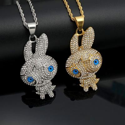 Neues modisches Hip-Hop HIPHOP Accessoire Vollbesetzter Diamant Kaninchen Anhänger Trendiges vielseitiges Accessoire Halskette
