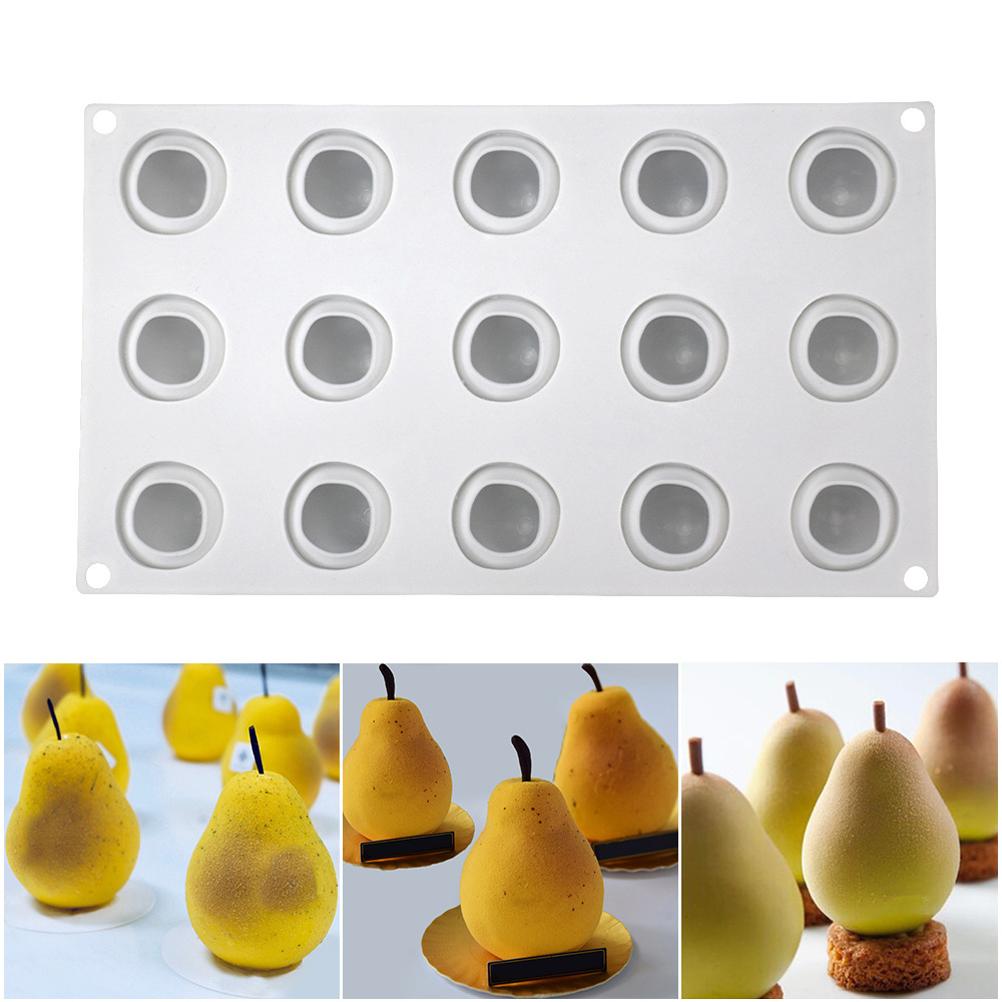 15 hål Päronform Silikonform för Moussetårta Fransk Dessert 3D Silikonform Tårta