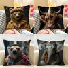 Cute Animal Friends Birthday Gift Cushion Cover Natural Linen Organic Fabric DoubleSided Printing Room Sofa Decor Pillow Case