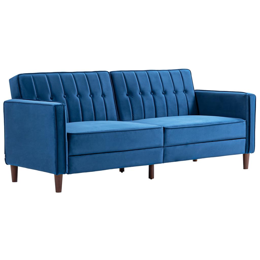 Velvet Feel Three Seater Sofa Bed Blue