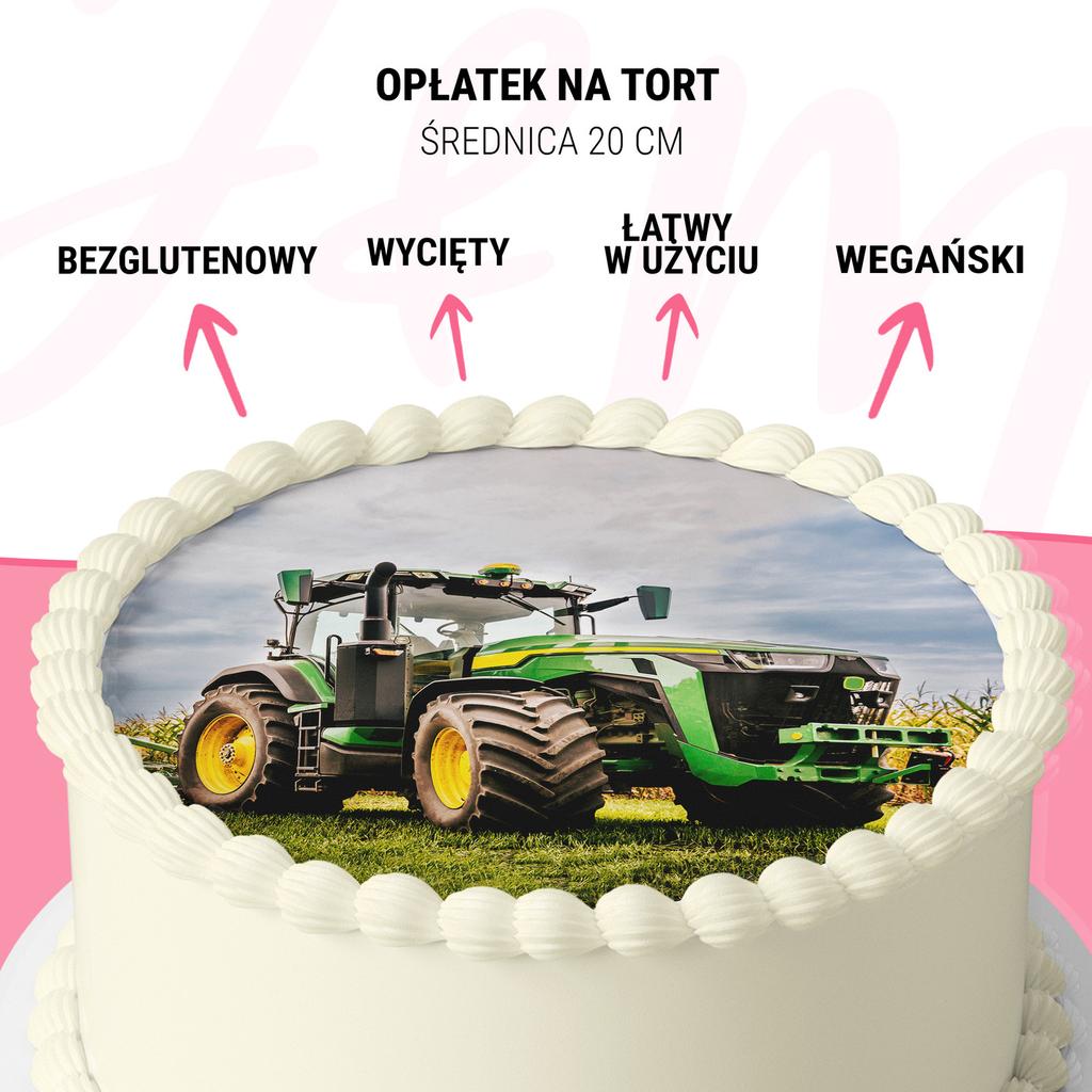 Tractor Theme Cake Wafer 20 - Vegan, Gluten-Free, Round, Pre-Cut