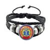 Emergency Medical Technician Paramedic Symbol Logo Black Button Leather Bracelet Glass Dome Blue Star of Life Logo Jewelry