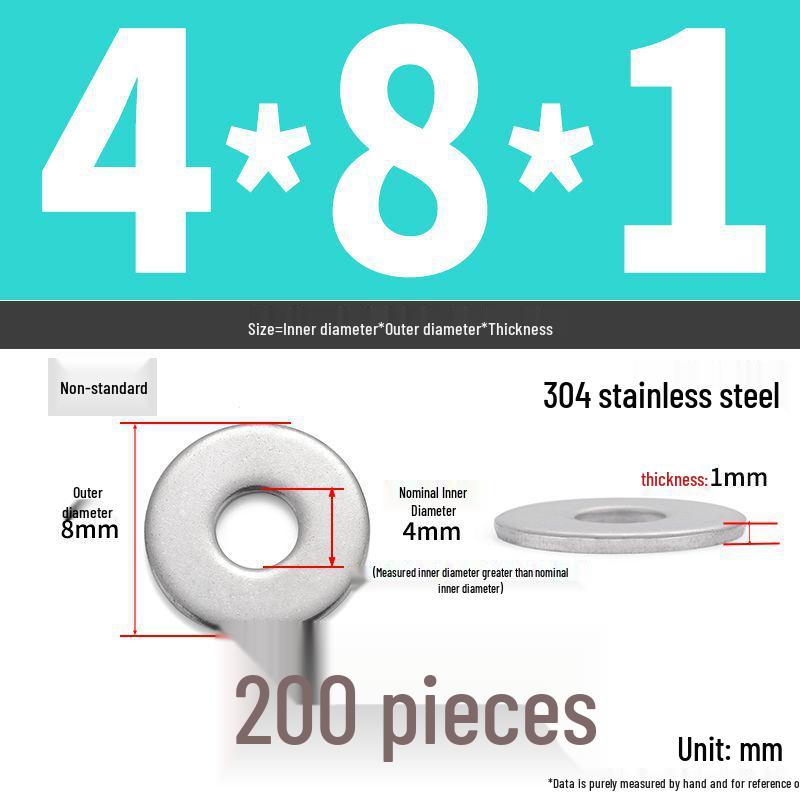 304 Stainless Steel Thickened Flat Washer Ring - Various Sizes (M1.6-M22)