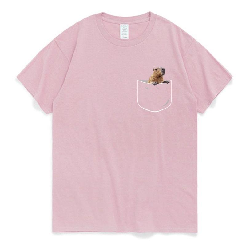 2026 Funny Pocket Capybara T Shirt Anime Graphic T Shirts Men and Women 100% Cotton Casual O-Neck Tees Oversize Streetwear T-shirt