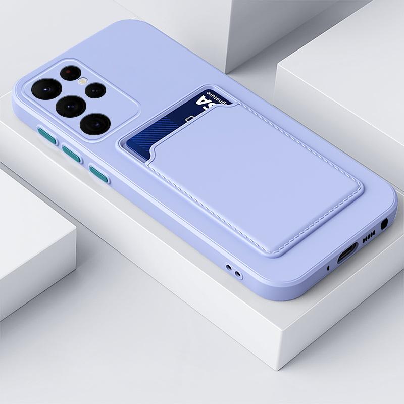 

Чехол для телефона с карманом для карточек конфетного цвета для Samsung S25 S24 FE S23 Ultra S22 Plus S21 A56 A36 A16 A55 A15 A35 A54 A34, мягкий защитный чехол-бампер для объектива Samsung A55 фиолетовый