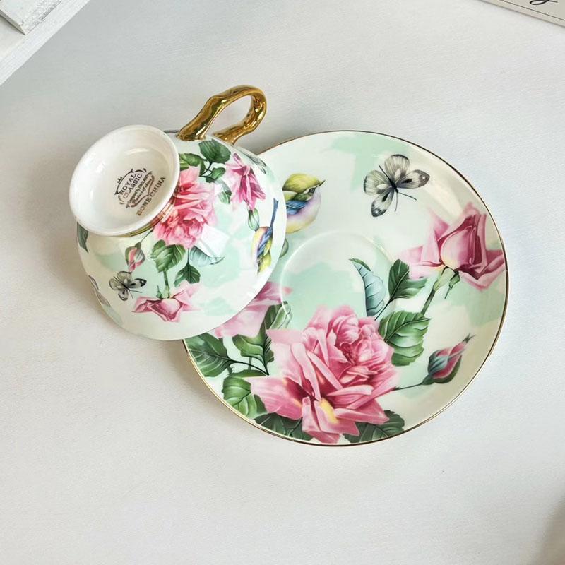 Brilliant Flowers Pattern Ceramic Cup&saucer Gold-plated Coffee Mug Dining Table Milk Mugs Afternoon Tea Teacup Fruits Juice Cup