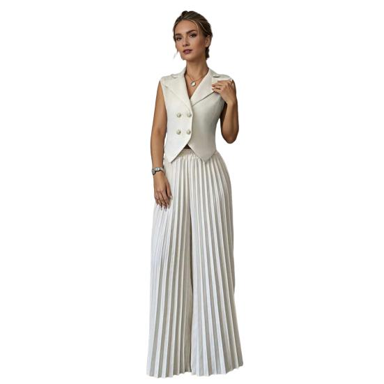 

Жіночі набори з 2 предметів: жилет без рукавів на ґудзиках, укорочений блейзер-жилет та широкі штани зі складками. Повсякденний бізнес-гарнітур S білий