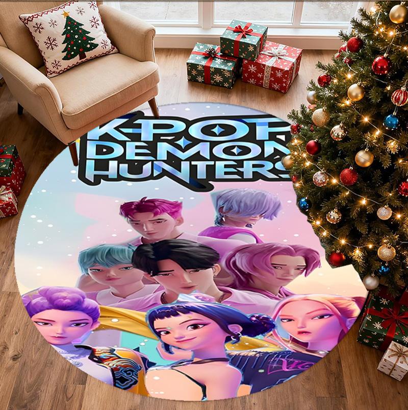 KPop Demon Hunters Pattern Round Rug, Indoor/Outdoor Mat, for Picnic, Gameroom, Bedroom, Office, Living Room, Home Decor Carpet, Birthday Gift