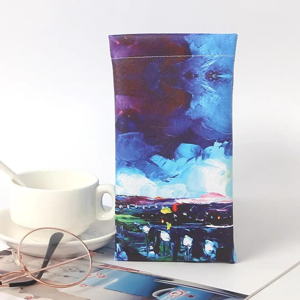 

Retro Oil Painting PU Leather Glasses Bag Automatic Closing Sunglasses Bag Portable Glasses Protective Cover Eyewear Organizer