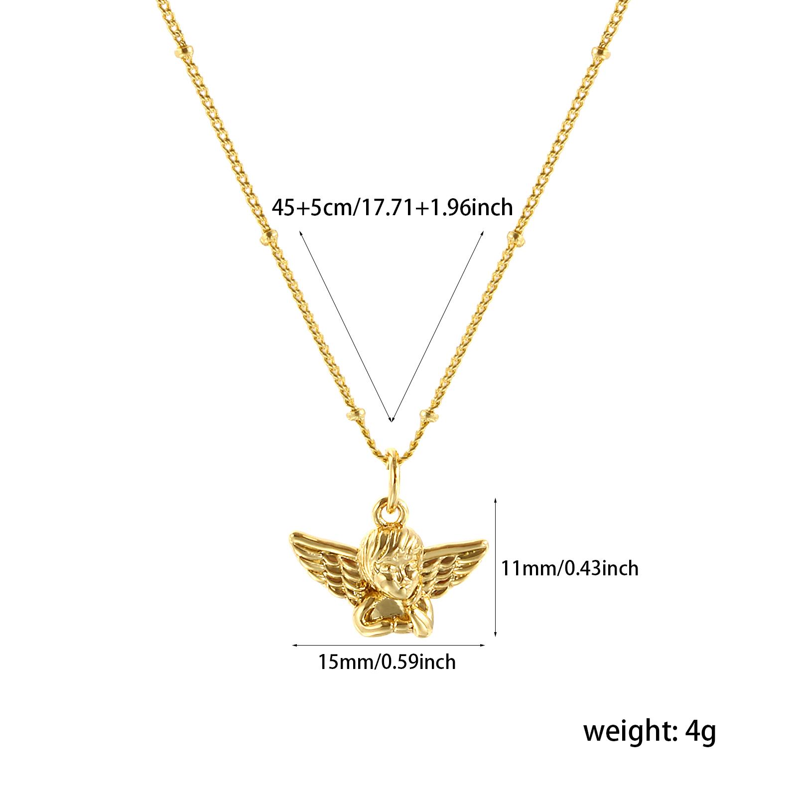 

1Piece Fashion 3D Angel Pendant Necklace 18K Real Gold Plated Brass Curb Link Chain Retro For Women Jewelry Gift 45cm + 5cm long