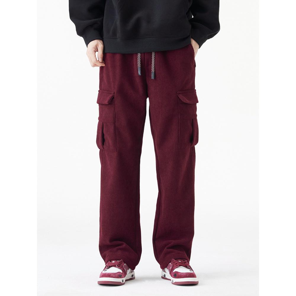 Winter Kord Sweatpants Herren Taschen Fleecefutter Cargohose Warm Lässig Locker Gerade Hose