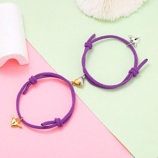 Stylisch Modebewusst 2 Stück / Paar Passende Partnerarmbänder Liebhaber Entzückendes Herz Magnet Armband Valentinstag Armband Anziehen BrazaleteMode