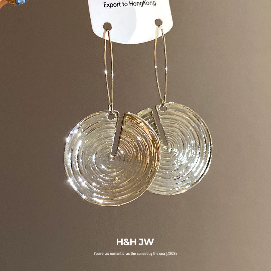 European and American round simple texture pendant ear hook Hong Kong style retro niche design earrings light luxury high-end earrings women