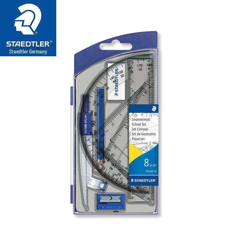 STAEDTLER 8-Piece Student Geometry Set: Rulers, Eraser & Compass