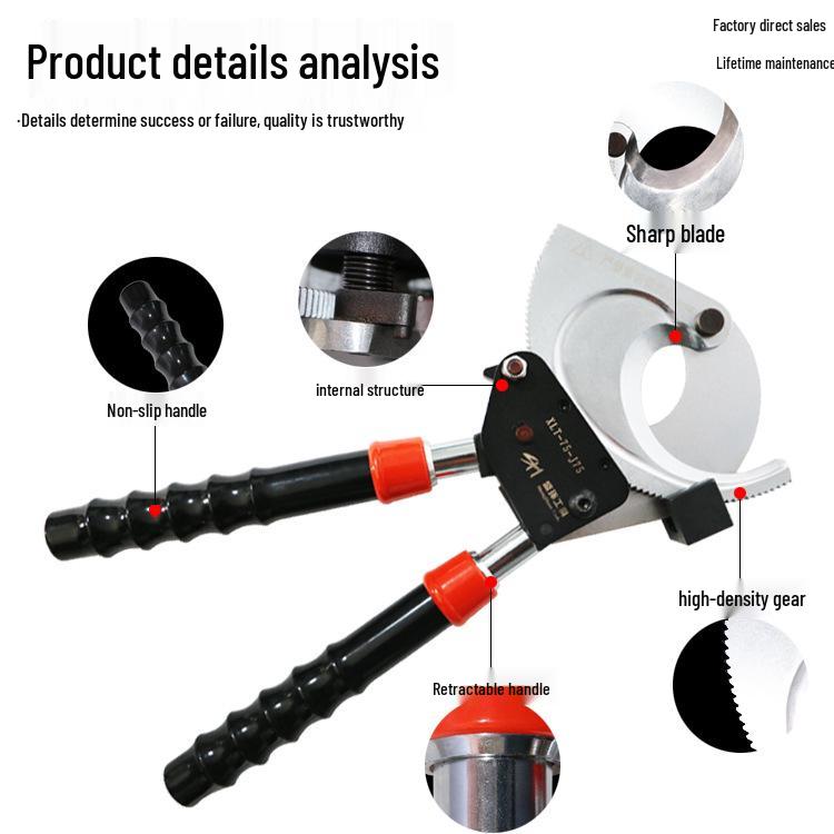 Steel Ratchet Cable Cutter Pliers for Copper, Aluminum, and Strand Cables (Models J40, J52, J75, J95, J130)