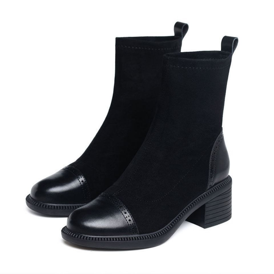 Fashion Elastic Slip On Women's Half High Boots High Heels Goth 2025 New Chic and Elegant Promotion Gothic Rock Ladies Mid Calf Shoes