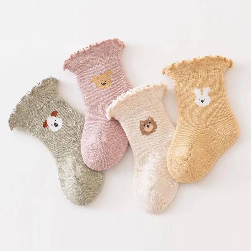 Cute Cartoon Bear Rabbit Baby Socks Spring Autumn Cotton Infant Toddler Ruffle Socks Casual Kids Mid Tube Socks