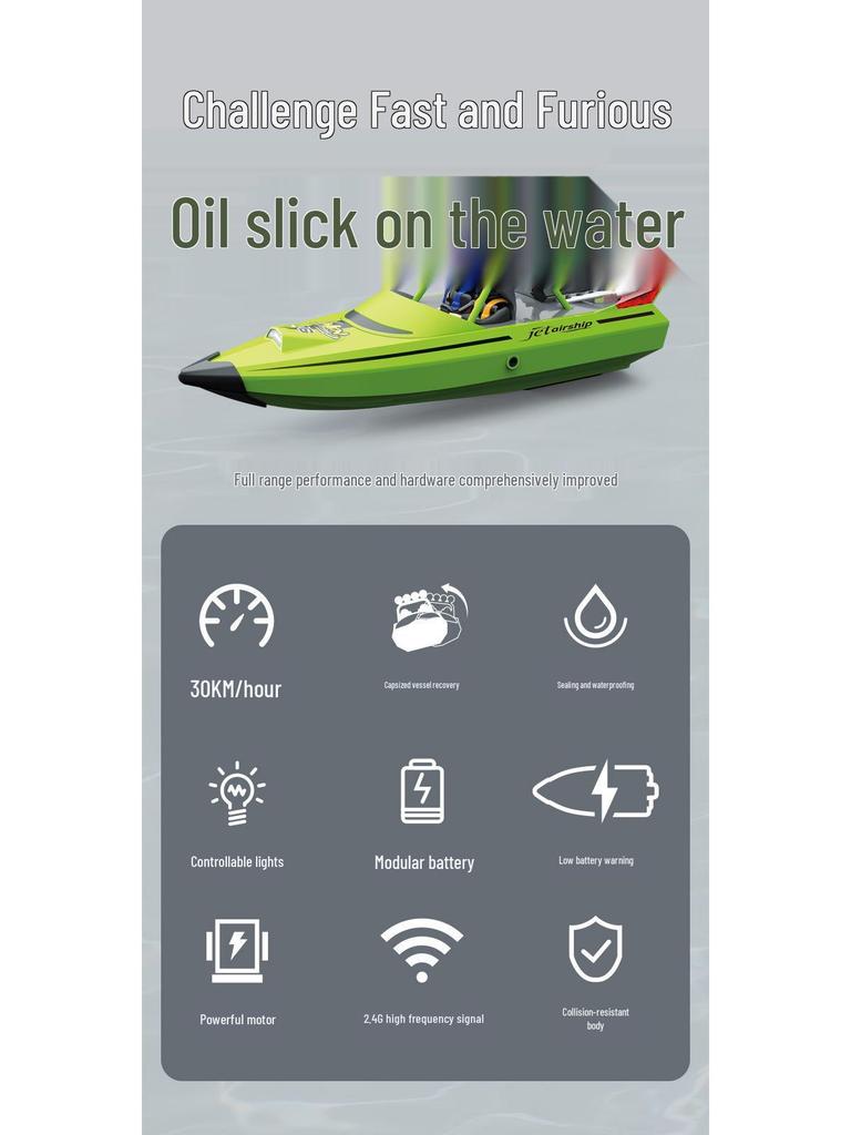 2.4G Wireless Remote Control Jet Speedboat with Flip Reset & Low Battery Warning