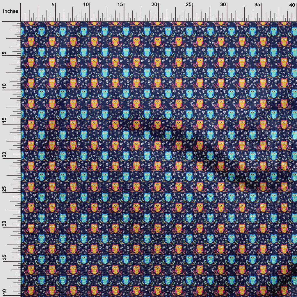 oneOone Georgette Viscose Dark Blue Fabric Owl Quilting Supplies Print Sewing Fabric By The Yard 42 Inch