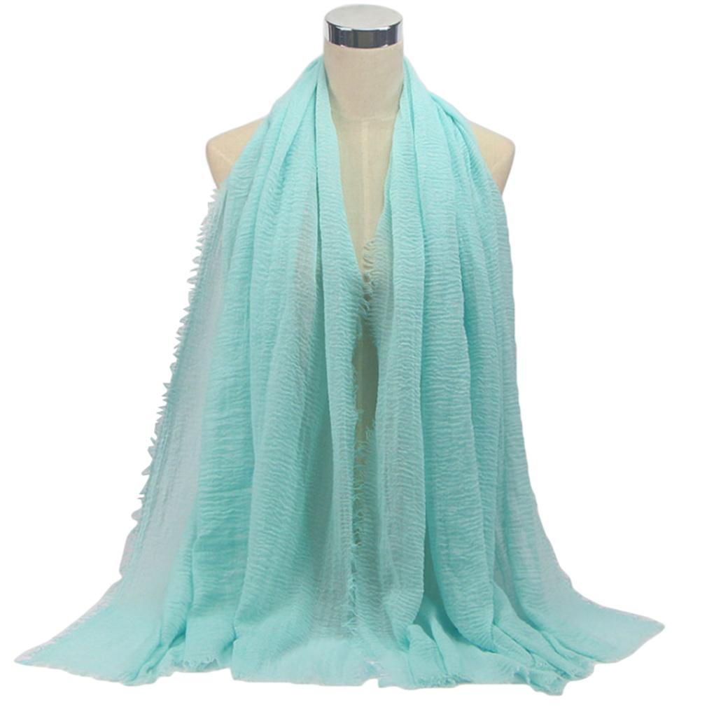 Women Solid Linen Pleated Hijab, 90x180cm Headscarf