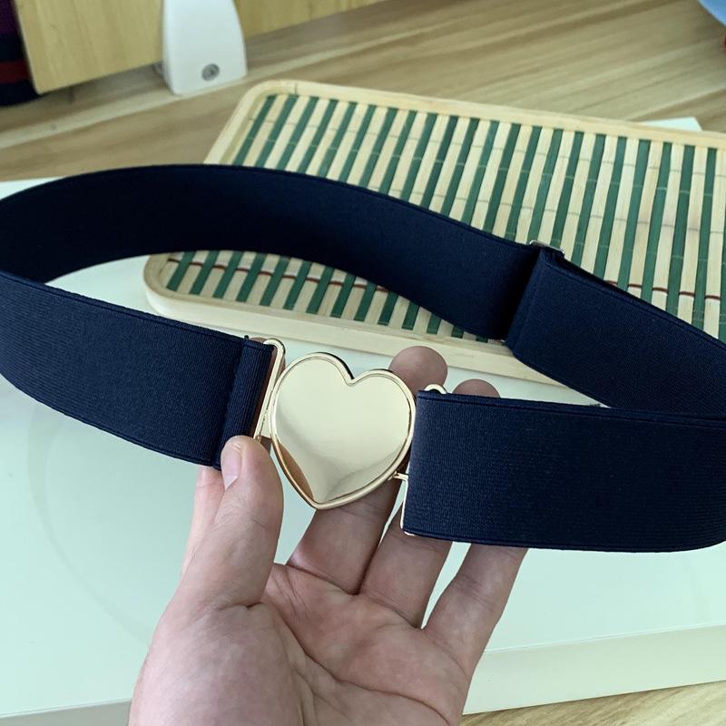 4CM Women's Elastic Waist Heart Pattern Leather Belt for Dress and Jeans