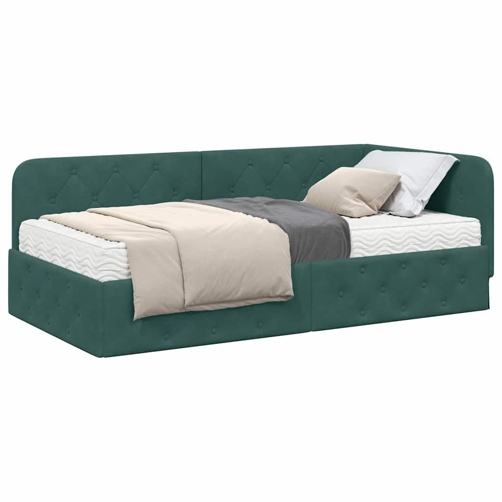 Corner Bed Frame Dark Green 90 x 190 cm Velvet