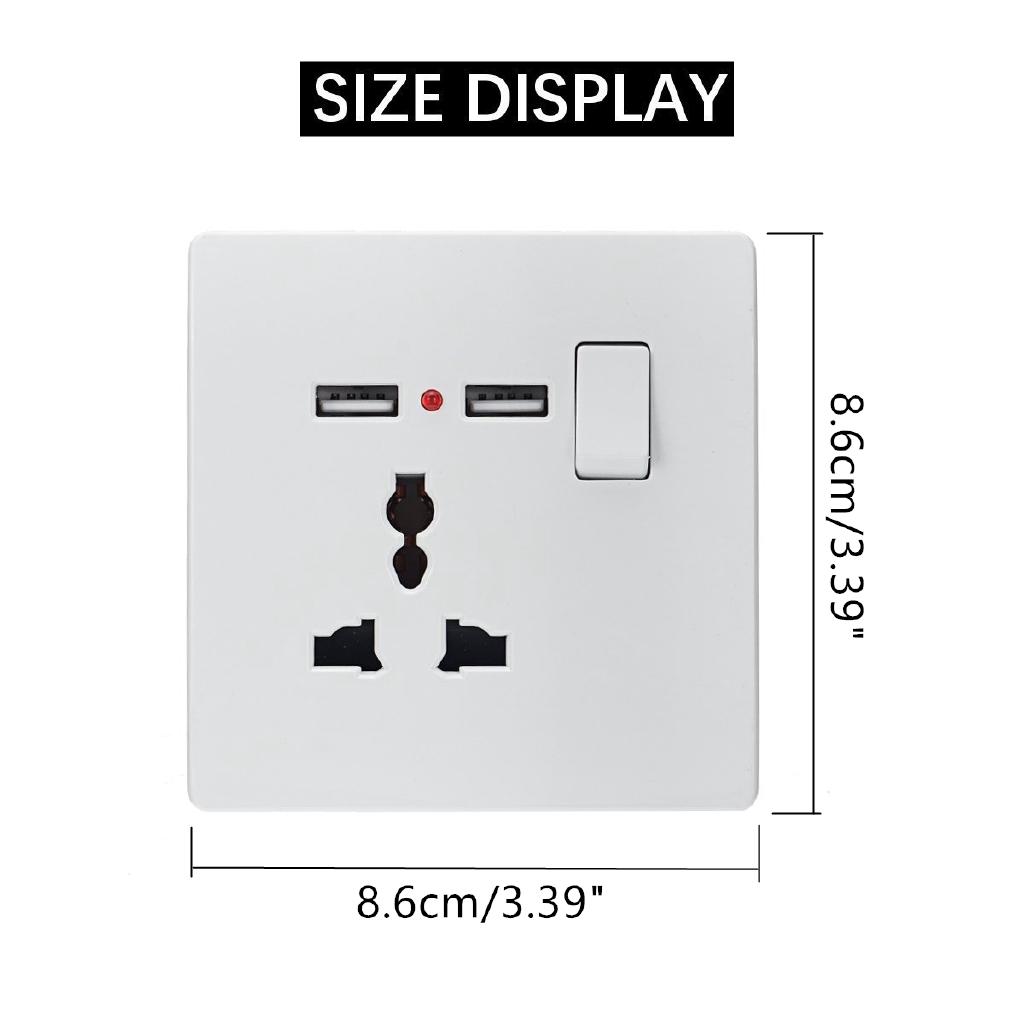 Tomada de Parede 2 USB Adaptador de Alimentação Porta Tomada Painel Tomada Elétrica Acessórios para Casa Carregador Anti-Impacto Fácil Instalação 8.6x8.6cm
