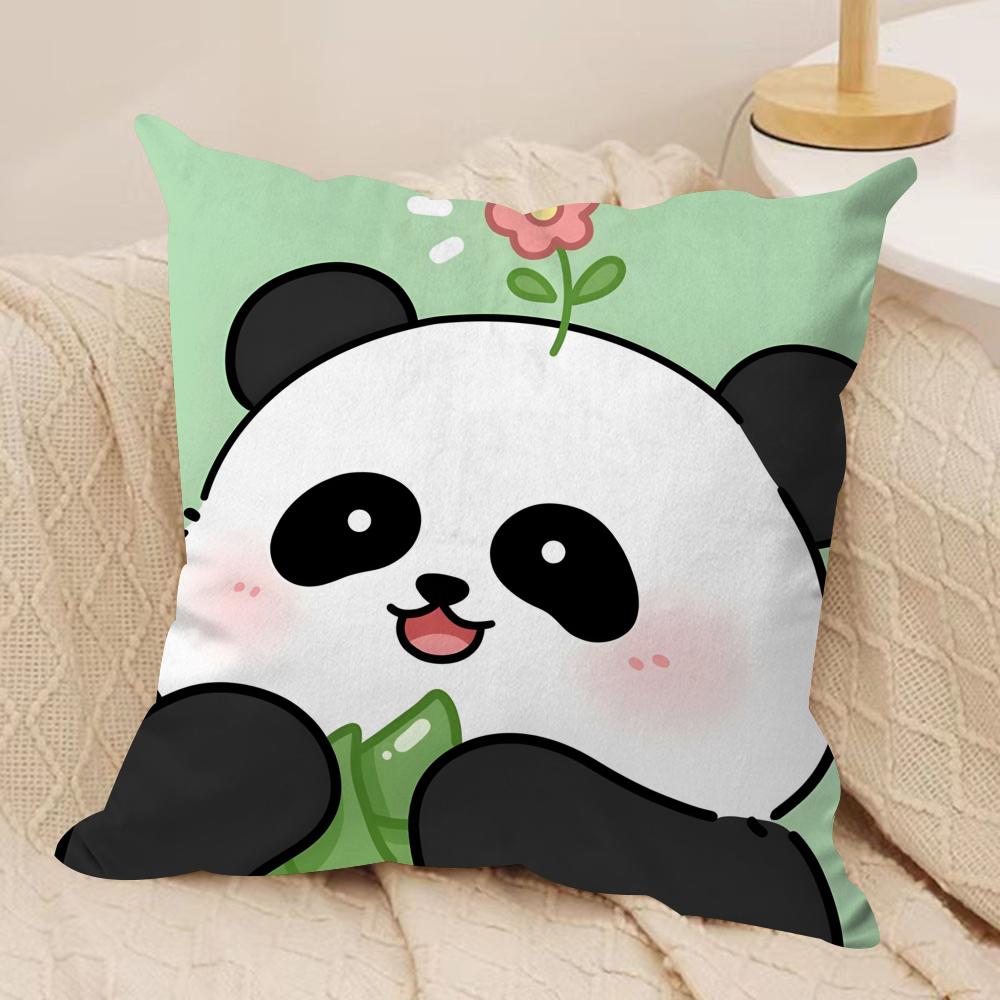 Lovely Panda Cushion Cover Soft Plush Fabric DoubleSided Printed Sofa Cushion Cover for All Seasons Home Decor Gift