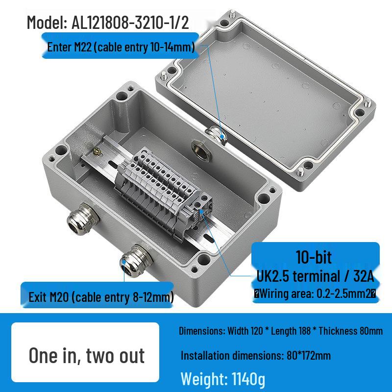 Caja de Conexiones Estanca para Exteriores de Aleación de Aluminio con Terminales